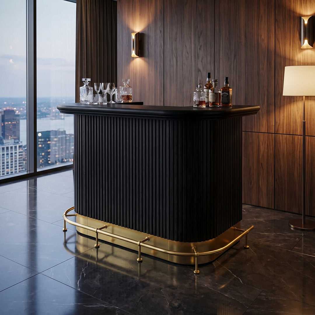 Prohibition 60in Cocktail Bar - Matte Black / Brass