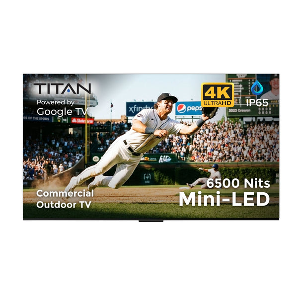 Commercial-Grade Titan Weatherproof Outdoor TV Full Sun Mini-LED QLED 4K Smart TV powered by Google AI OS, Bonus: Premium Tv Cover + Roku Stick