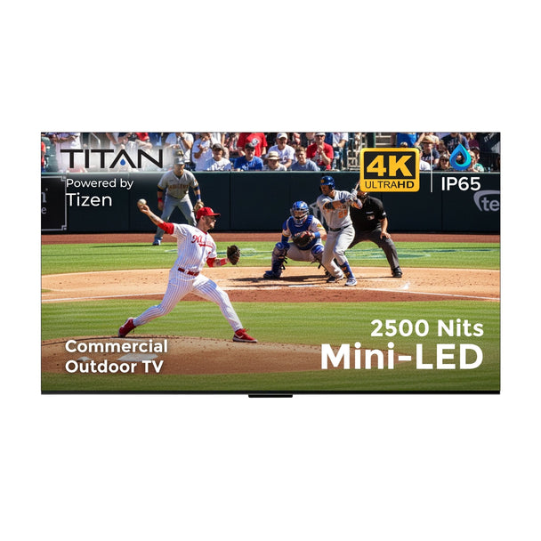 Commercial-Grade Titan Weatherproof Outdoor TV Full Sun QLED 4K Smart TV powered by Samsung Tizen SmartThings, Bonus: Premium Tv Cover + Roku Stick