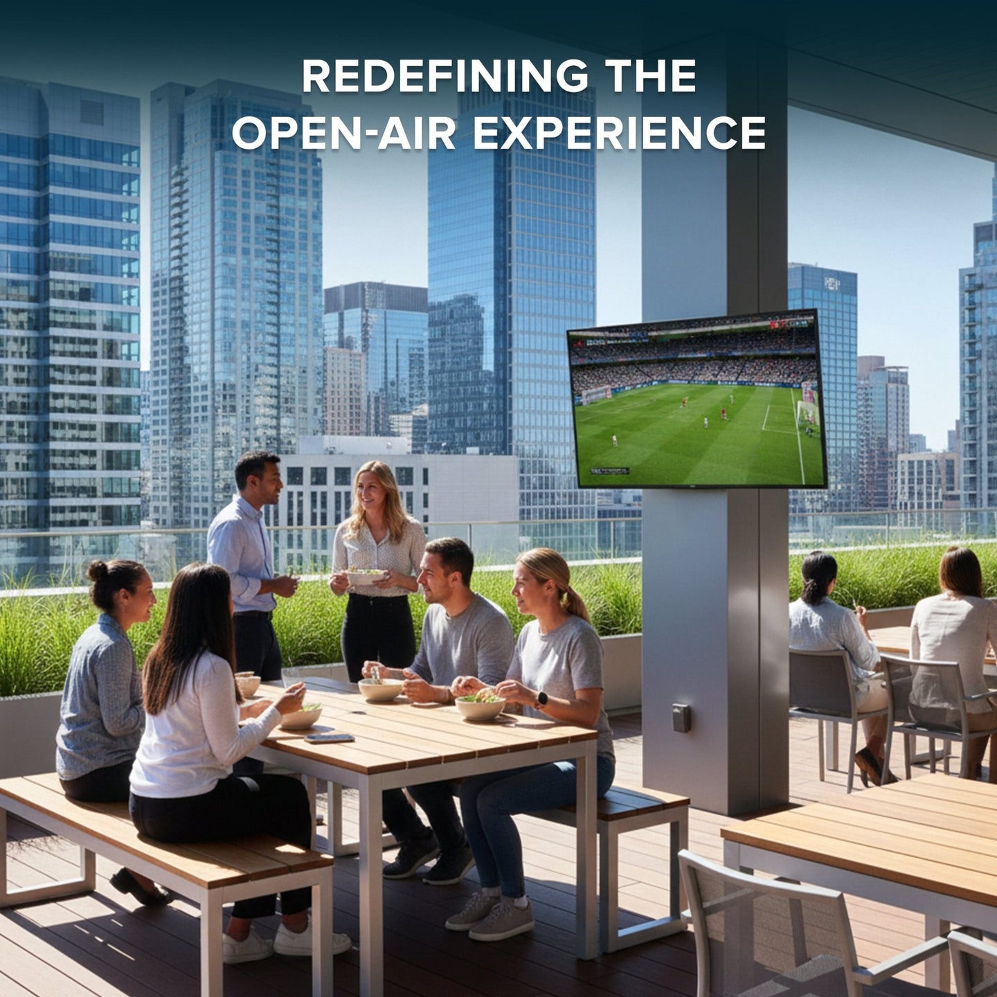 Commercial-Grade Titan Weatherproof Outdoor TV Full Sun QLED 4K Smart TV powered by Samsung Tizen SmartThings, Bonus: Premium Tv Cover + Roku Stick
