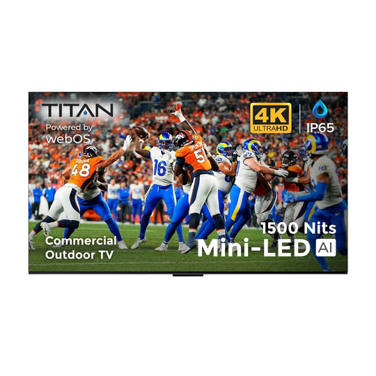 Commercial Titan Weatherproof Outdoor TV Full Sun QNED 4K Smart TV powered by LG WebOS, Bonus: Premium Tv Cover + Roku Stick