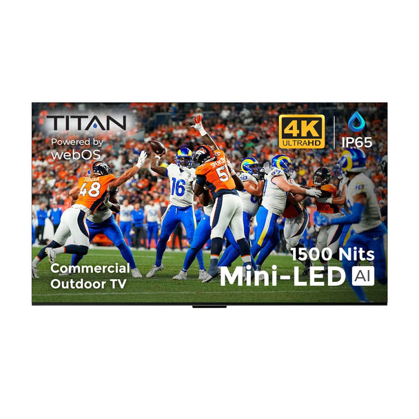 Commercial Titan Weatherproof Outdoor TV Full Sun QNED 4K Smart TV powered by LG WebOS, Bonus: Premium Tv Cover + Roku Stick