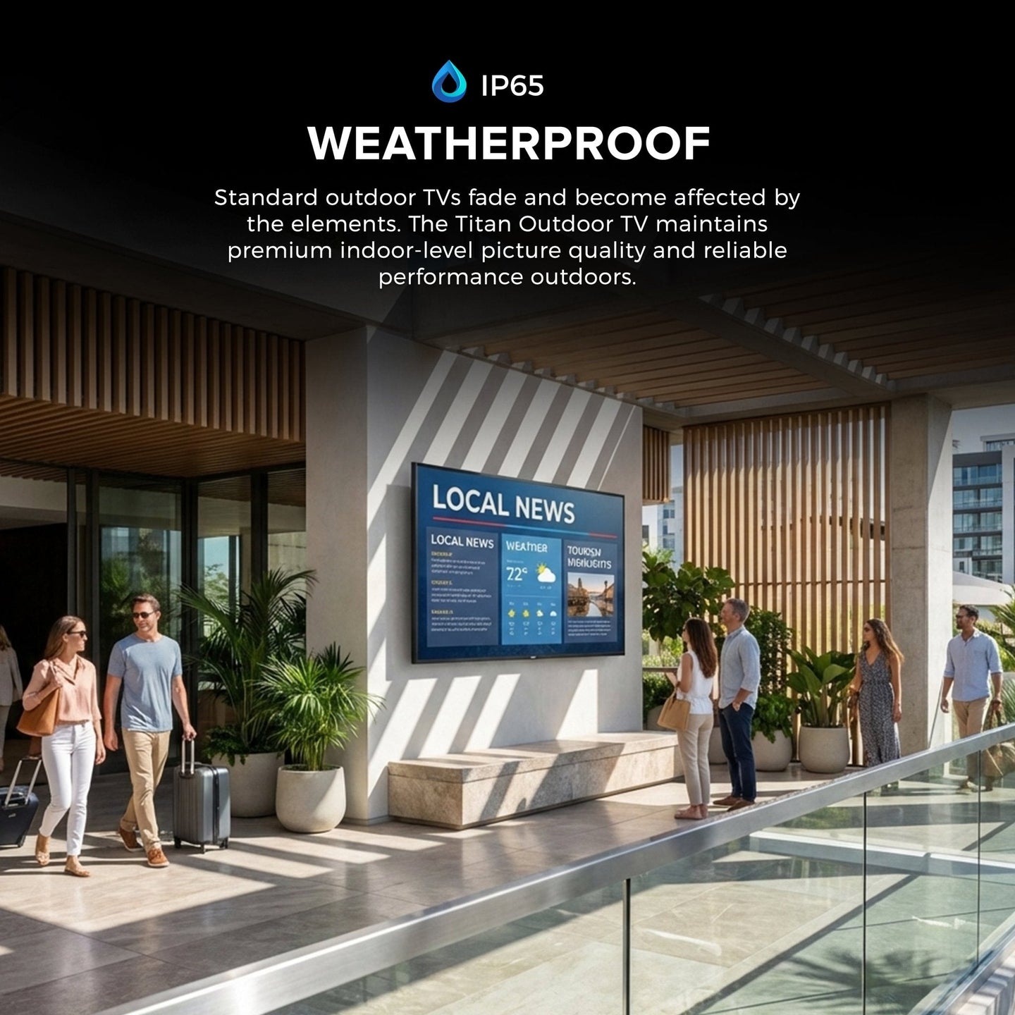 Commercial Titan Weatherproof Outdoor TV Full Sun QNED 4K Smart TV powered by LG WebOS, Bonus: Premium Tv Cover + Roku Stick