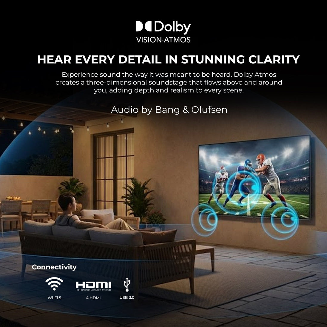 43 Inch Titan G100 Mini-LED Outdoor TV, Covered Patio, IP65 Smart Weatherproof TV, 4K HDR, 144 Hz, Google AI OS, Up to 3000 Nits, Wi-Fi 6, Dolby Vision & Atmos, Onkyo, Outdoor TV Cover, Slim Bezel, 2 Year Warranty