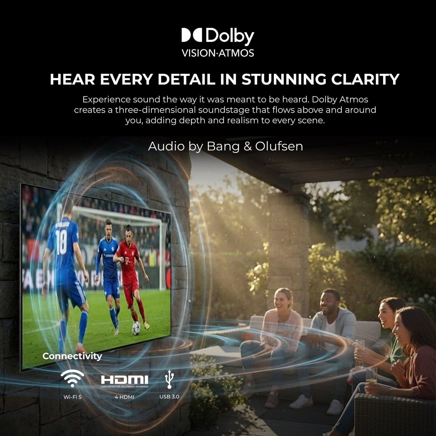 Titan G200 Mini-LED Outdoor TV, Partial Sun, IP65 Smart Weatherproof TV, 4K HDR, 144 Hz, Google AI OS, Up to 3000 Nits, Wi-Fi 5, Dolby Vision & Atmos, Bang & Olufsen, Outdoor TV Cover, Slim Bezel, 2 Year Warranty