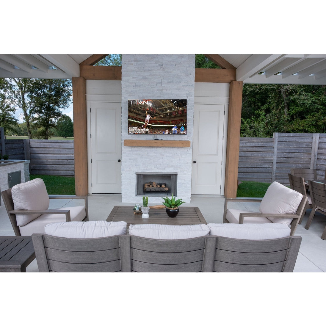 Titan L100 QNED Outdoor TV, Covered Patio, IP65 Smart Weatherproof TV, 4K HDR, 60 Hz, Web AI OS, Wi-Fi 5, Dolby Digital, Outdoor TV Cover, Slim Bezel, 2 Year Warranty