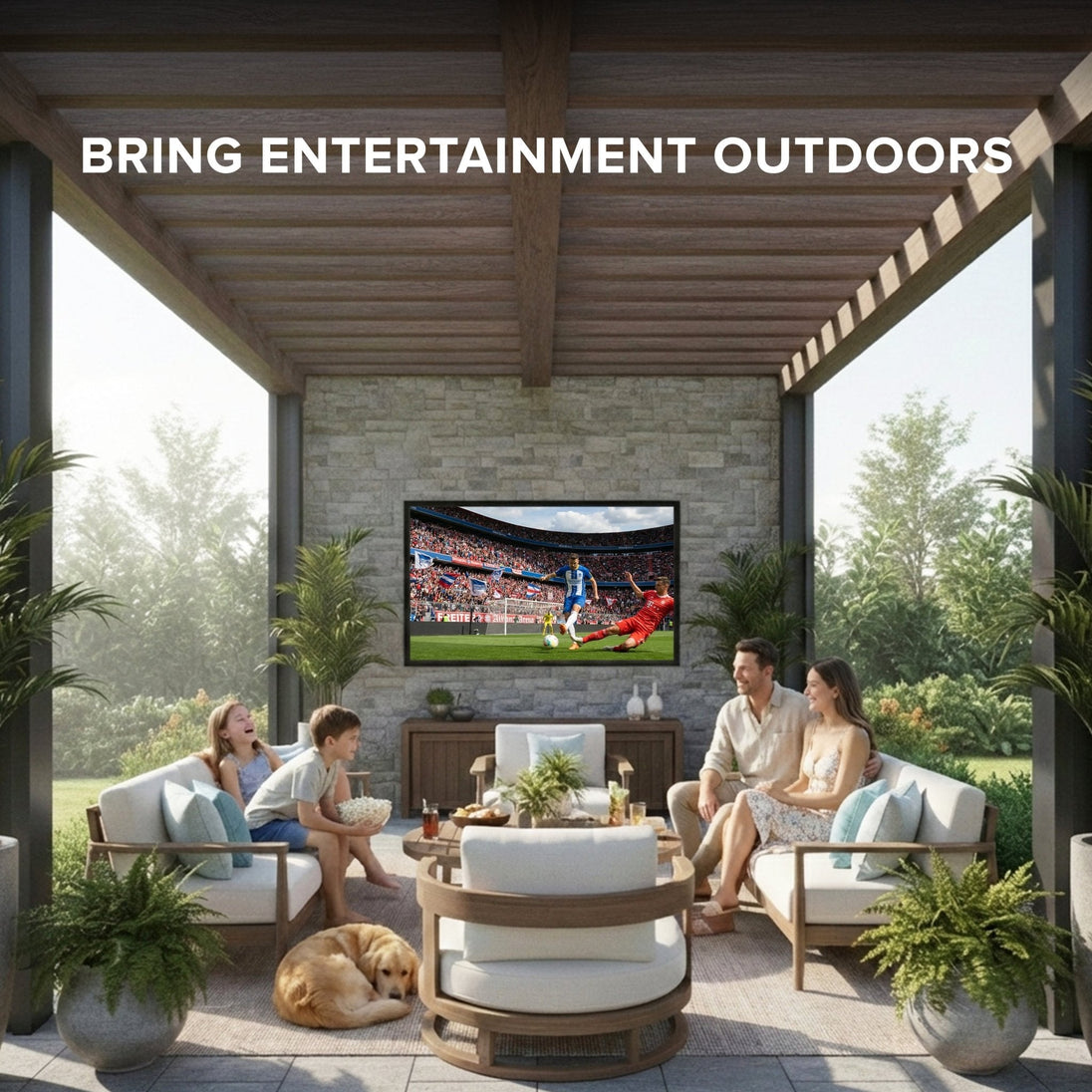 Titan L100 QNED Outdoor TV, Covered Patio, IP65 Smart Weatherproof TV, 4K HDR, 60 Hz, Web AI OS, Wi-Fi 5, Dolby Digital, Outdoor TV Cover, Slim Bezel, 2 Year Warranty