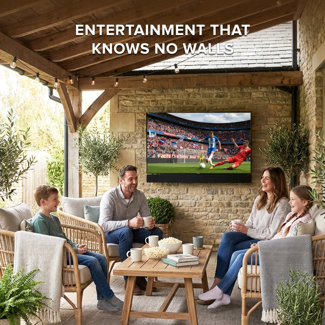 Titan L200 QNED Outdoor TV, Partial Sun, IP65 Smart Weatherproof TV, 4K HDR, 120 Hz, Web AI OS, 1500 Nits, Wi-Fi 6E, HDR10, Outdoor TV Cover, Slim Bezel, 2 Year Warranty