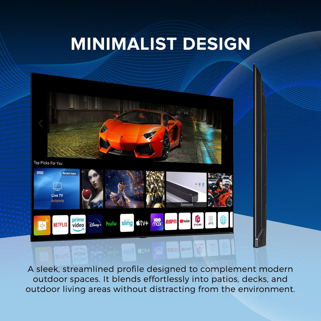 Titan L300 Mini-LED QNED Outdoor TV, Full Sun, IP65 Smart Weatherproof TV, 4K HDR, 120 Hz, Web AI OS, 1500 Nits, Wi-Fi 6E, Dolby Vision, Outdoor TV Cover, Slim Bezel, 2 Year Warranty
