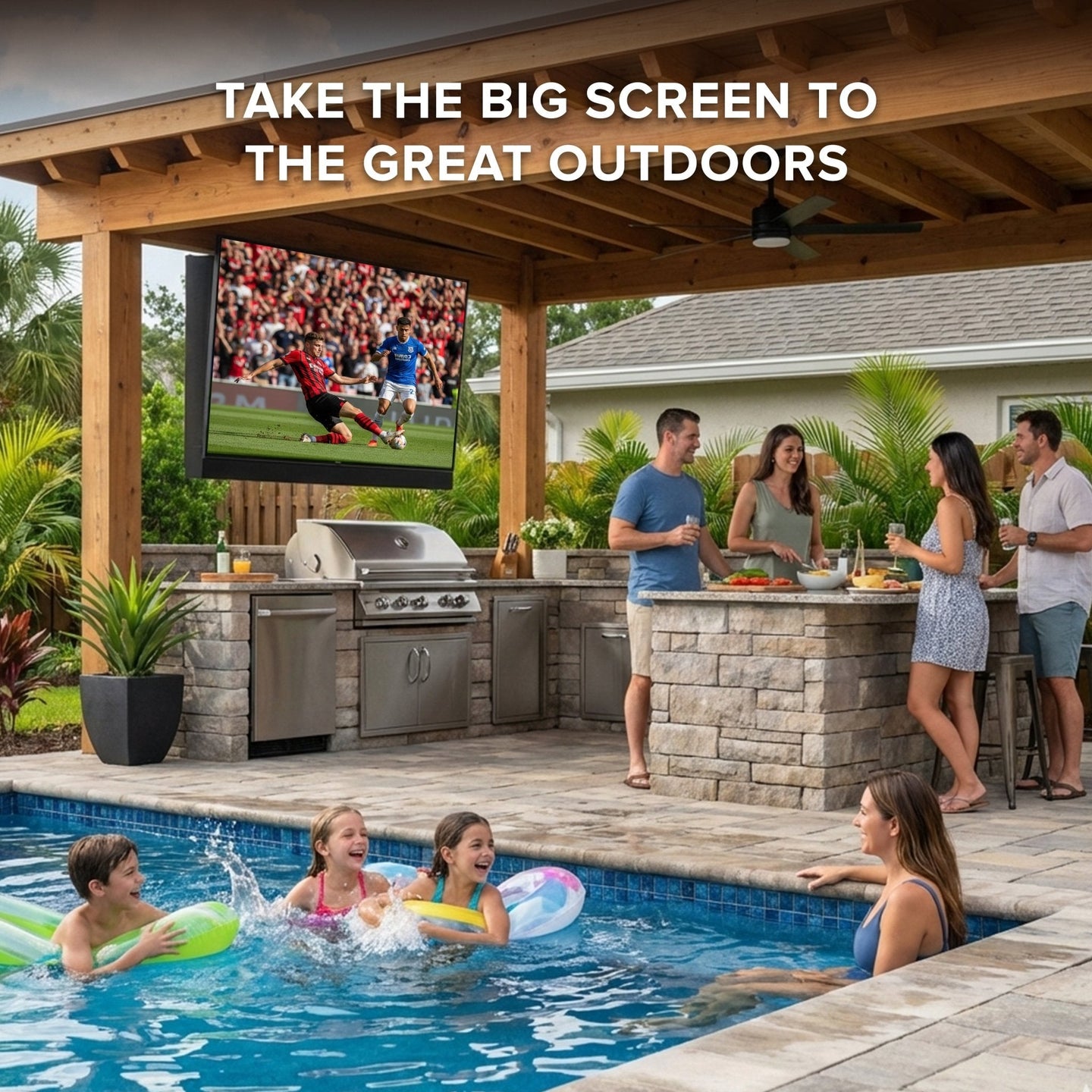Titan L300 Mini-LED QNED Outdoor TV, Full Sun, IP65 Smart Weatherproof TV, 4K HDR, 120 Hz, Web AI OS, 1500 Nits, Wi-Fi 6E, Dolby Vision, Outdoor TV Cover, Slim Bezel, 2 Year Warranty
