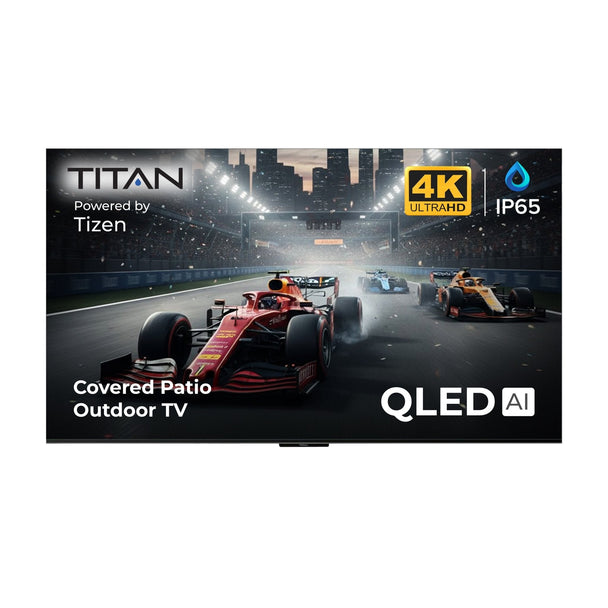 55 Inch Titan S100 QLED Outdoor TV, Covered Patio, IP65 Smart Weatherproof TV, 4K HDR, 60 Hz, Tizen AI OS, 800 Nits, Wi-Fi 5, HDR10+, Outdoor TV Cover, Slim Bezel, 2 Year Warranty