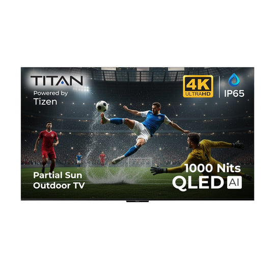 43 Inch Titan S200 QLED Outdoor TV, Partial Sun, IP65 Smart Weatherproof TV, 4K HDR, 120 Hz, Tizen AI OS, 1000 Nits, Wi-Fi 5, HDR10+, Outdoor TV Cover, Slim Bezel, 2 Year Warranty