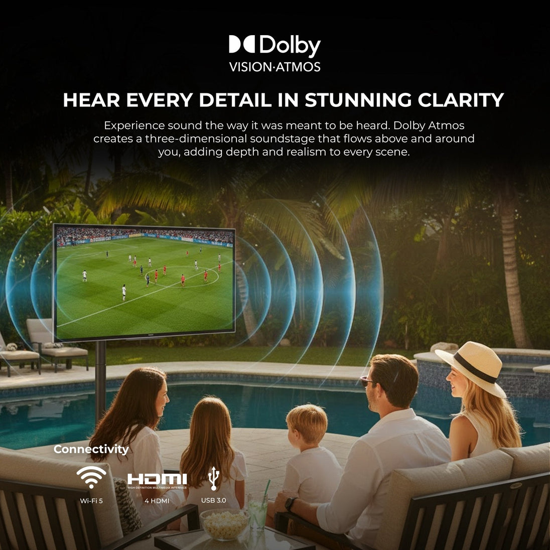 55 Inch Titan S300 Mini-LED Outdoor TV, Full Sun, IP65 Smart Weatherproof TV, 4K HDR, 120 Hz, Tizen AI OS, Up To 2500 Nits, Wi-Fi 5, HDR10+, Outdoor TV Cover, Slim Bezel, 2 Year Warranty