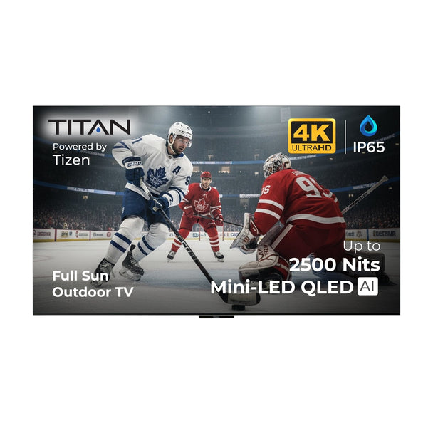 55 Inch Titan S300 Mini-LED Outdoor TV, Full Sun, IP65 Smart Weatherproof TV, 4K HDR, 120 Hz, Tizen AI OS, Up To 2500 Nits, Wi-Fi 5, HDR10+, Outdoor TV Cover, Slim Bezel, 2 Year Warranty