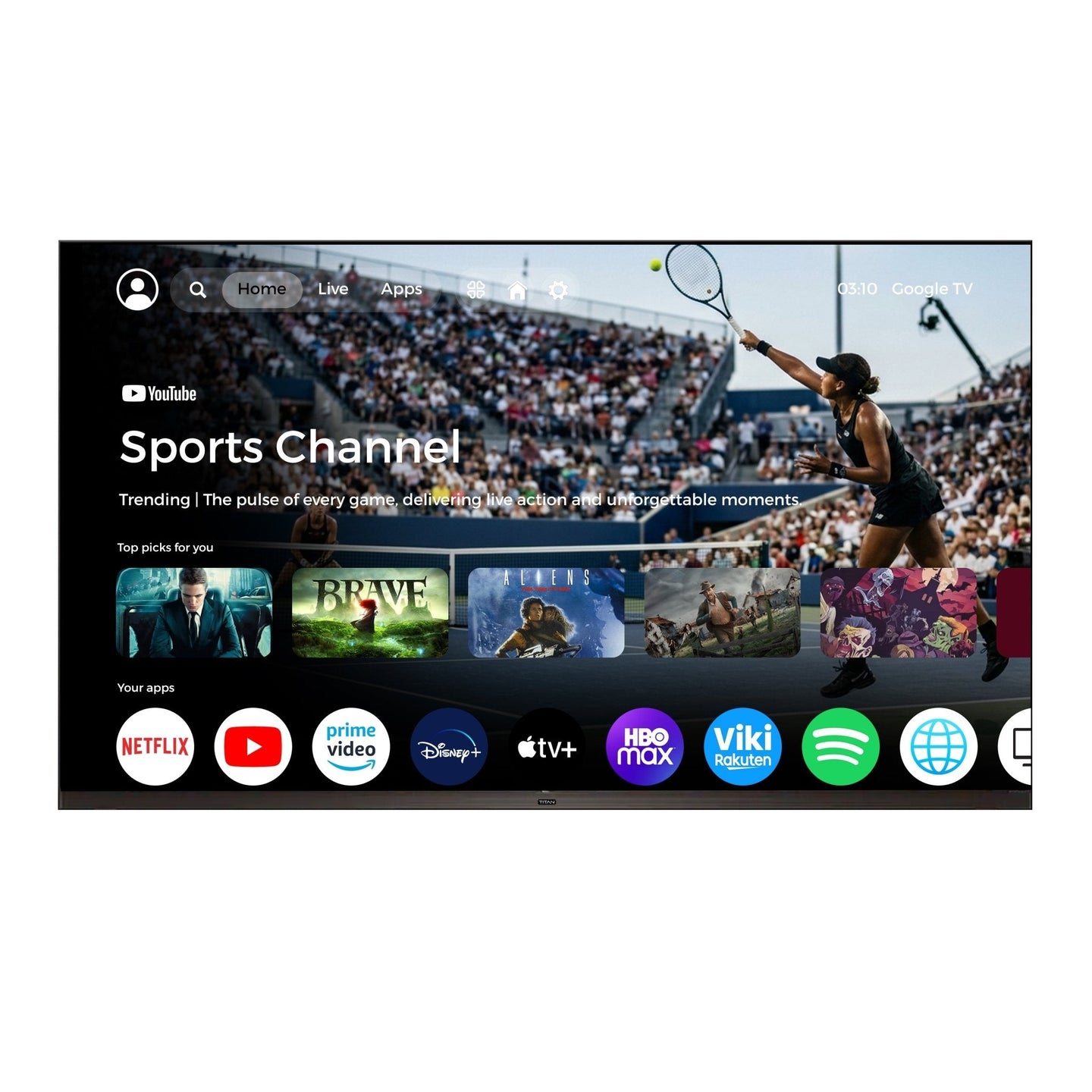 Titan TT-SQD Mini-LED Commercial-Grade Outdoor TV, Full Sun, IP65 Smart Weatherproof TV, 4K HDR, 144 Hz, Google AI OS, 10000 Nits, Bonus: Premium Tv Cover + Roku Stick, 2 Year Warranty