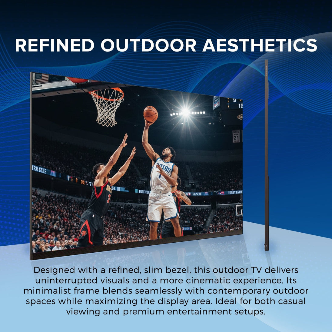 Titan TT-SQD Mini-LED Commercial-Grade Outdoor TV, Full Sun, IP65 Smart Weatherproof TV, 4K HDR, 144 Hz, Google AI OS, 10000 Nits, Bonus: Premium Tv Cover + Roku Stick, 2 Year Warranty