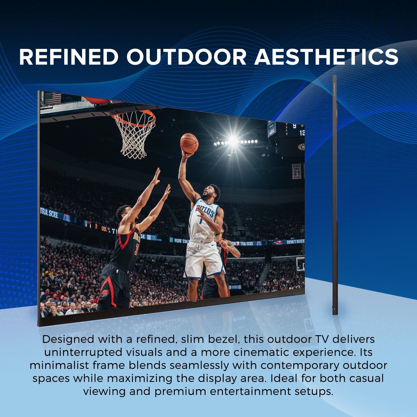 Titan TT-SQD Mini-LED Commercial-Grade Outdoor TV, Full Sun, IP65 Smart Weatherproof TV, 4K HDR, 144 Hz, Google AI OS, 10000 Nits, Bonus: Premium Tv Cover + Roku Stick, 2 Year Warranty