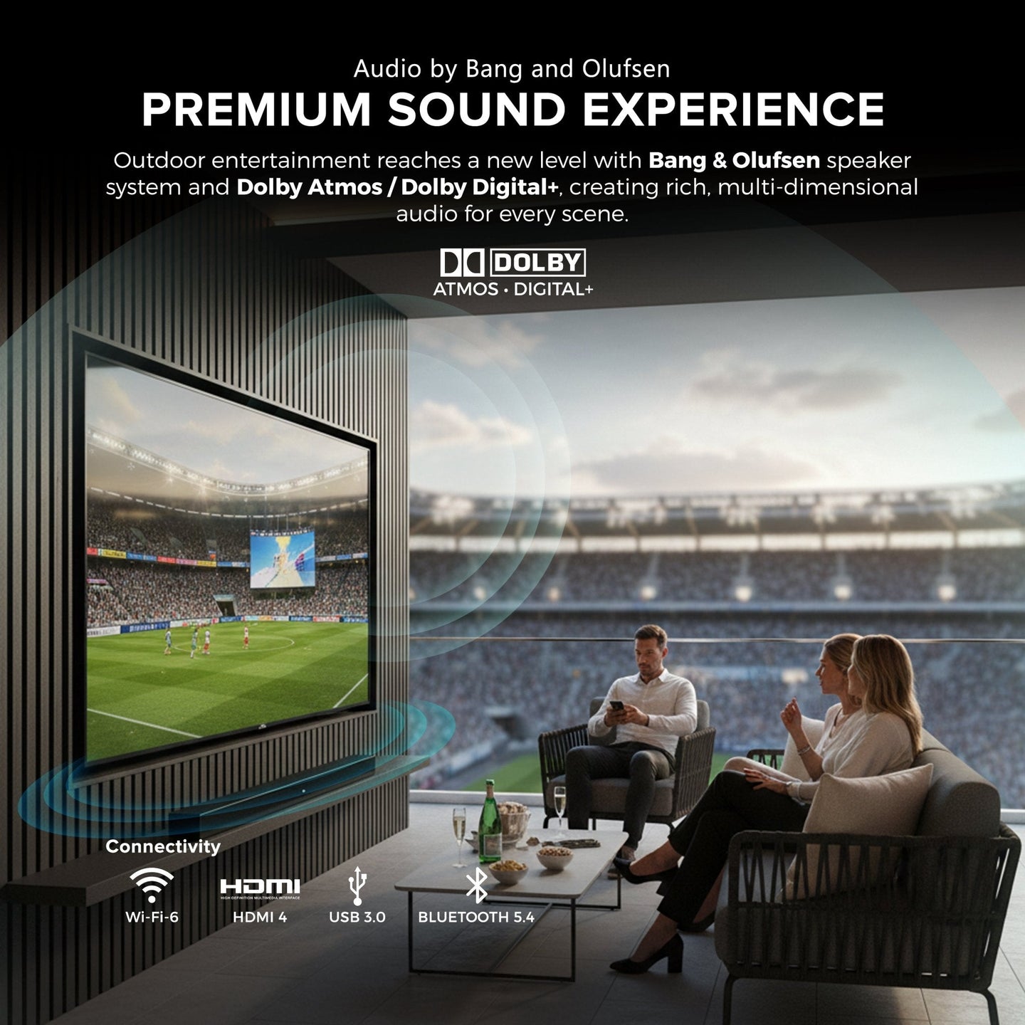 Titan TT-SQD Mini-LED Commercial-Grade Outdoor TV, Full Sun, IP65 Smart Weatherproof TV, 4K HDR, 144 Hz, Google AI OS, 10000 Nits, Bonus: Premium Tv Cover + Roku Stick, 2 Year Warranty